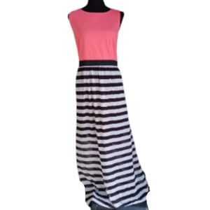 Xhilaration Summer Coral Black and White Sleeveless Cut Out Back Long Maxi Dress